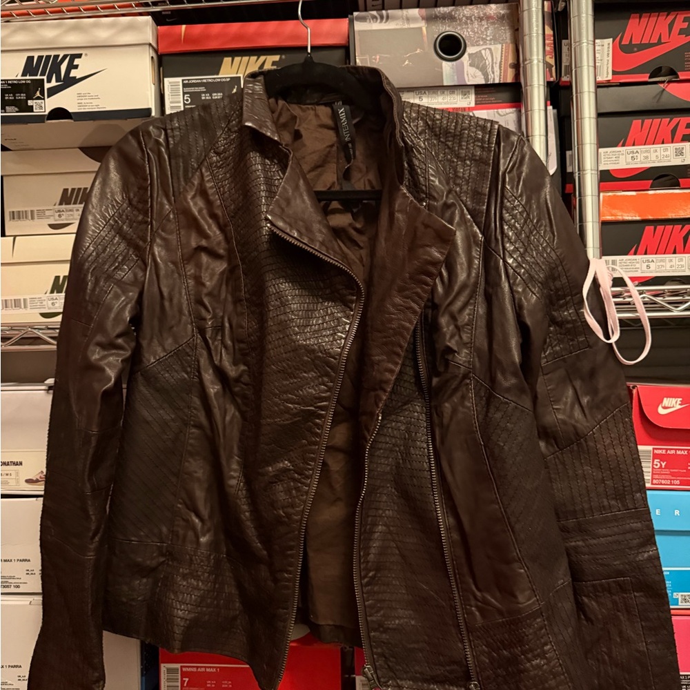 Improvd Textured Brown Leather Jacket